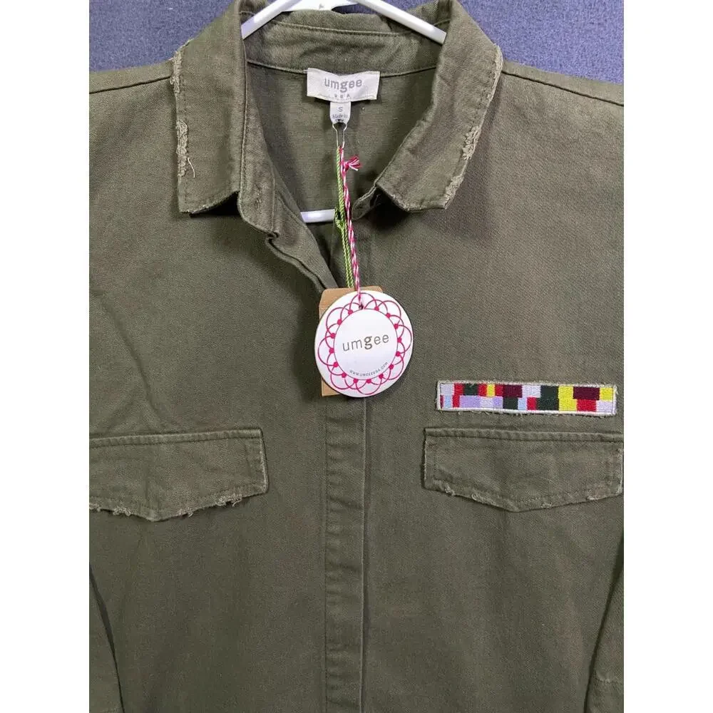Umgee Women's Olive Green Army Military Button Up Frayed Hem Jacket, Size 2XLT - Picture 8 of 15